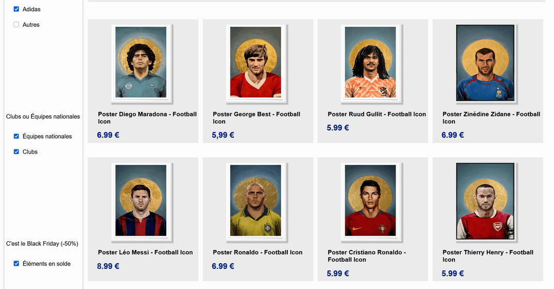 Page catalogue des posters