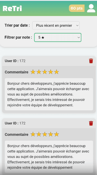 Interface du mode d'administration
