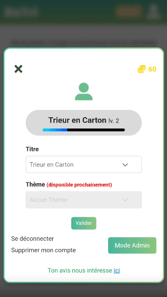 Interface du profil utilisateur